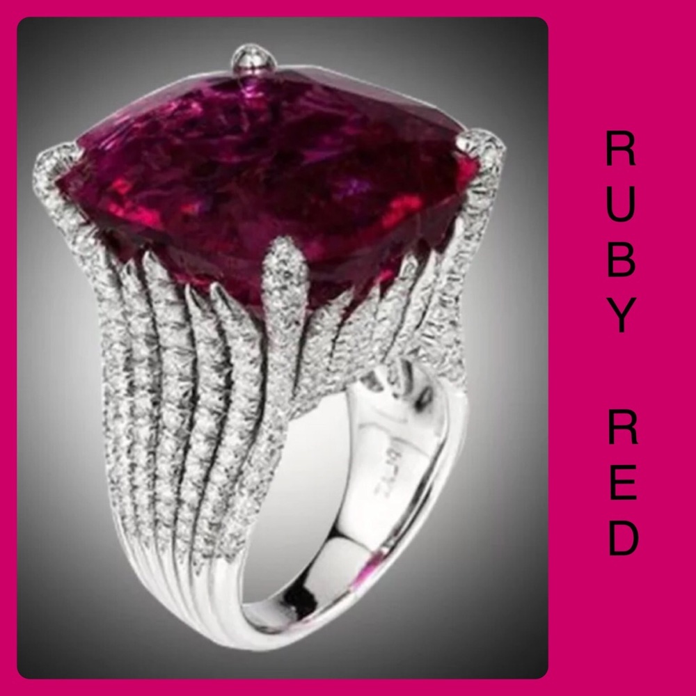 Ruby Red Silver Cocktail Ring Huge Dramatic Beauty
